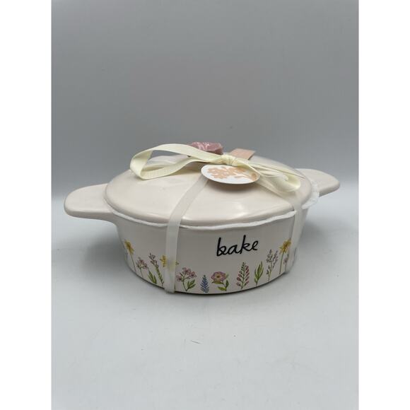 Rae Dunn Spring Floral Mini Baking Dish With Flower Topper NEW - Picture 1 of 8